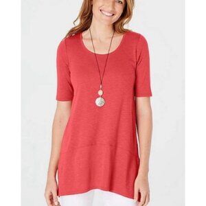 J.Jill Pima Dipped Hem Tunic Red Coral Top Shirt